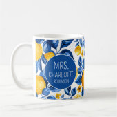 レモンパターントロピカルフルーツカスタムカップル名 コーヒーマグカップ (左)