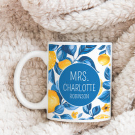 レモンパターントロピカルフルーツカスタムカップル名 コーヒーマグカップ