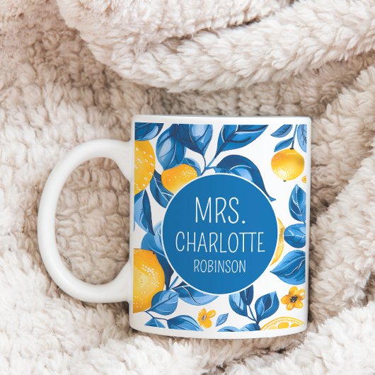 レモンパターントロピカルフルーツカスタムカップル名 コーヒーマグカップ