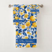レモンパターントロピカルフルーツカスタムカップル名 バスタオルセット (インサイチュ)