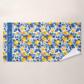 レモンパターントロピカルフルーツカスタムカップル名 バスタオル (バスタオル)