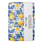 レモンパターントロピカルフルーツカスタムカップル名 バスマット (正面縦)