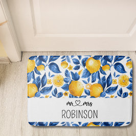 レモンパターントロピカルフルーツカスタムカップル名 バスマット