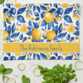 レモンパターントロピカルフルーツカスタムファミリー名 キッチンタオル (折り畳み)