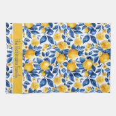レモンパターントロピカルフルーツカスタムファミリー名 キッチンタオル (横)