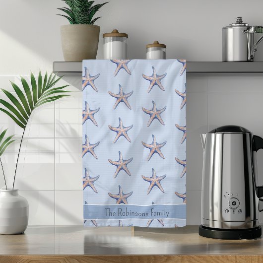 レモンパターントロピカルフルーツカスタムファミリー名 キッチンタオル