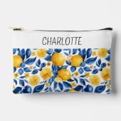 レモンパターントロピカルフルーツパーソナライズされた名 アクセサリーポーチ (正面)