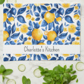 レモンパターントロピカルフルーツパーソナライズされた名 キッチンタオル (折り畳み)