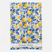 レモンパターントロピカルフルーツパーソナライズされた名 キッチンタオル (縦)