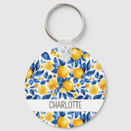 レモンパターントロピカルフルーツパーソナライズされた名 キーホルダー