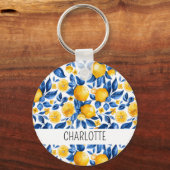 レモンパターントロピカルフルーツパーソナライズされた名 キーホルダー (正面)