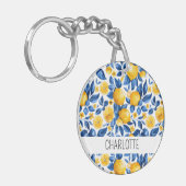 レモンパターントロピカルフルーツパーソナライズされた名 キーホルダー (正面左)