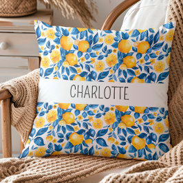 レモンパターントロピカルフルーツパーソナライズされた名 クッション