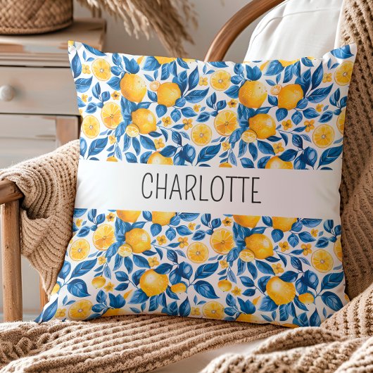 レモンパターントロピカルフルーツパーソナライズされた名 クッション