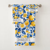 レモンパターントロピカルフルーツパーソナライズされた名 バスタオルセット (インサイチュ)