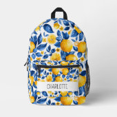 レモンパターントロピカルフルーツパーソナライズされた名 プリントバックパック (正面)