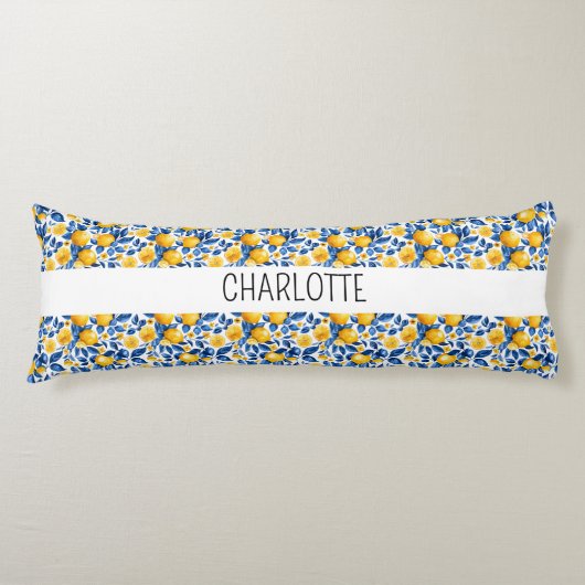 レモンパターントロピカルフルーツパーソナライズされた名 ボディピロー (正面)