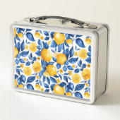 レモンパターントロピカルフルーツパーソナライズされた名 メタルランチボックス (裏面)