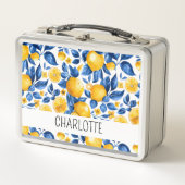 レモンパターントロピカルフルーツパーソナライズされた名 メタルランチボックス (正面)