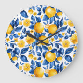 レモンパターントロピカルフルーツパーソナライズされた名 ラージ壁時計 (正面)