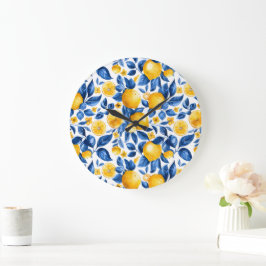 レモンパターントロピカルフルーツパーソナライズされた名 ラージ壁時計