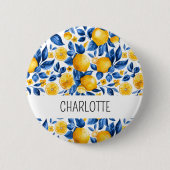 レモンパターントロピカルフルーツパーソナライズされた名 缶バッジ (正面)