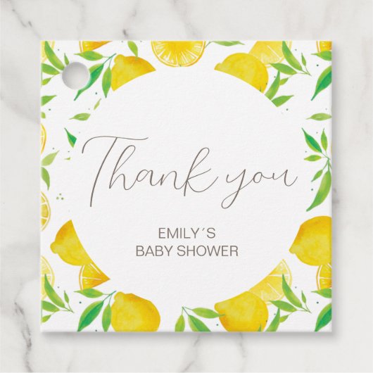 レモンパターンベビーシャワーありがとうメッセージカード フェイバータグ (正面)