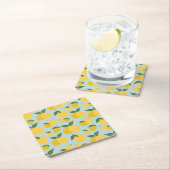 レモンパターンレトロフルーツイエローオングリーン スクエアペーパーコースター (インサイチュ)