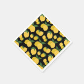 レモンパターンレトロフルーツイエローオンブラック スタンダードカクテルナプキン (角)