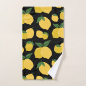 レモンパターンレトロフルーツイエローオンブラック バスタオルセット (ハンドタオル)