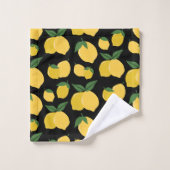 レモンパターンレトロフルーツイエローオンブラック バスタオルセット (ウォッシュタオル)