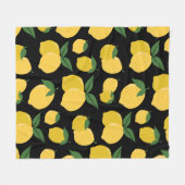 レモンパターンレトロフルーツイエローオンブラック フリースブランケット (正面(横))