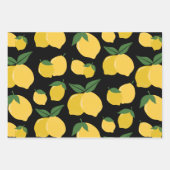 レモンパターンレトロフルーツイエローオンブラック ラッピングペーパーシート (正面3)