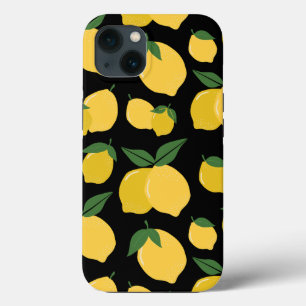 レモンパターンレトロフルーツイエローオンブラック iPhone 13ケース