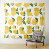 レモンパターンレトロフルーツイエローオンホワイト タペストリー (インサイチュ(横))