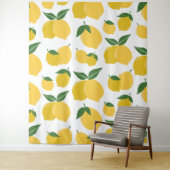 レモンパターンレトロフルーツイエローオンホワイト タペストリー (インサイチュ)