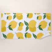 レモンパターンレトロフルーツイエローオンホワイト ビーチタオル (正面)