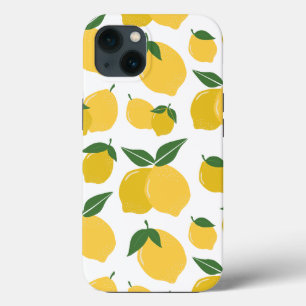 レモンパターンレトロフルーツイエローオンホワイト iPhone 13ケース
