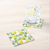 レモンパターン名前をカスタムする黄 スクエアペーパーコースター (インサイチュ)