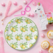 レモンパターン水彩シンプル緑のトリム ペーパープレート (パーティー)
