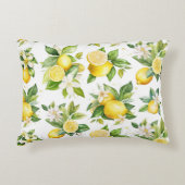 レモンパターン，レモンの花離れ,柑橘類 アクセントクッション (正面)