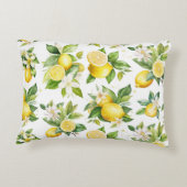 レモンパターン，レモンの花離れ,柑橘類 アクセントクッション (裏面)