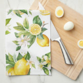 レモンパターン，レモンの花離れ,柑橘類 キッチンタオル (四つ折り)