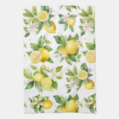 レモンパターン，レモンの花離れ,柑橘類 キッチンタオル (縦)