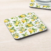 レモンパターン，レモンの花離れ,柑橘類 コースター (左側)