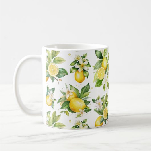 レモンパターン，レモンの花離れ,柑橘類 コーヒーマグカップ (左)