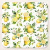 レモンパターン,レモンの花離れ,柑橘類 スクエアペーパーコースター (正面)