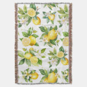 レモンパターン，レモンの花離れ,柑橘類 スローブランケット (正面縦)