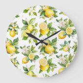 レモンパターン，レモンの花離れ,柑橘類 ラージ壁時計 (正面)