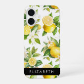 レモンパターン レモンの花 葉っぱ あなたの名前 iPhone 16ケース (裏面)